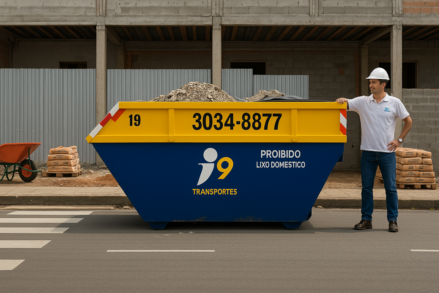 Caçamba para coleta de entulho da i9 Transportes em Recife